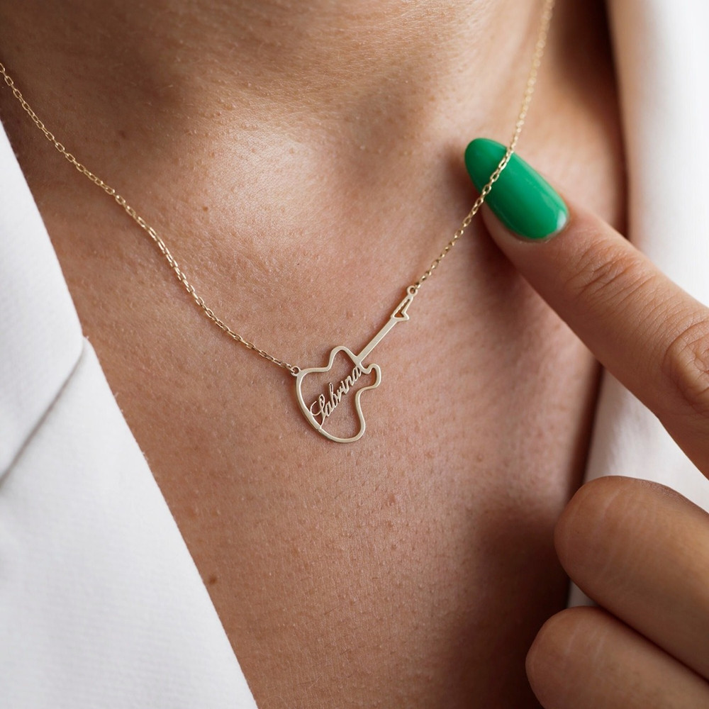 Musical Instrument And Name - Gepersonaliseerde gitaar symbool naam ketting mode