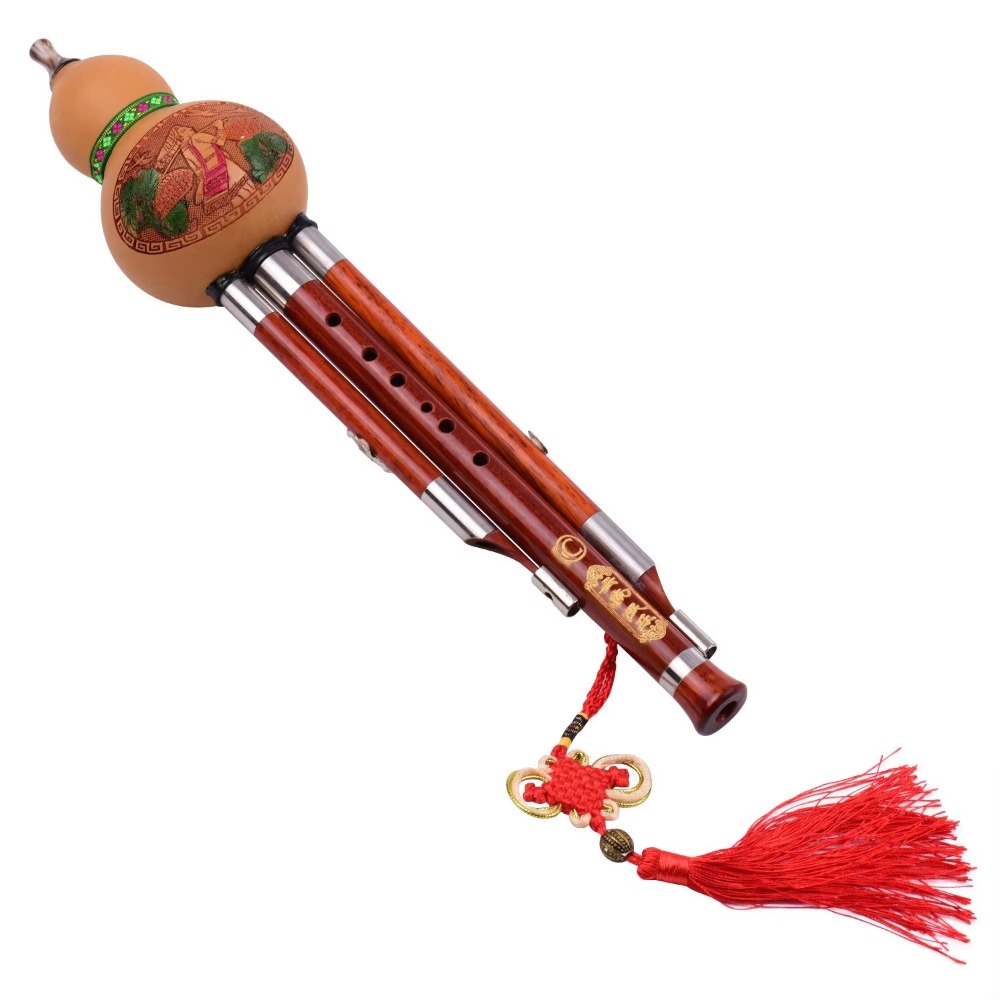 A Musical Instrument With Keys - 3-toon C-sleutel Hulusi kalebasfluit massief houten