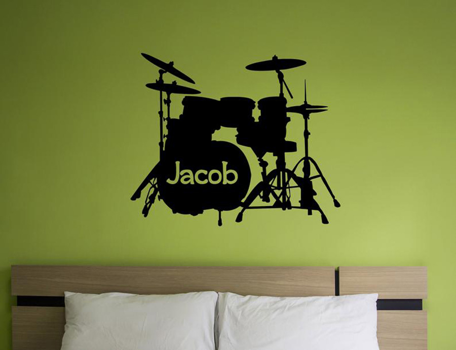 Drum Set Muurtattoo Custom Naa - Musical Instrument And Name recensie en prijs